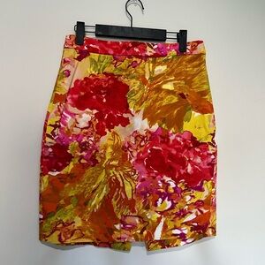 EUC J Crew floral expressionist pencil skirt 8 pink yellow gold abstract​​